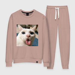 Костюм хлопковый женский Мем про кота, цвет: пыльно-розовый