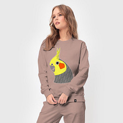 Костюм хлопковый женский Попугай корелла портрет, цвет: пыльно-розовый — фото 2