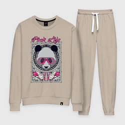 Костюм хлопковый женский Панда в розовых очках, цвет: миндальный