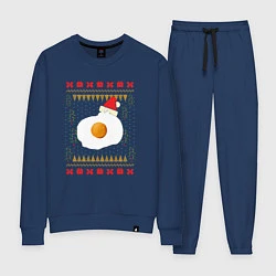 Костюм хлопковый женский Рождественский свитер Кот-яичница, цвет: тёмно-синий