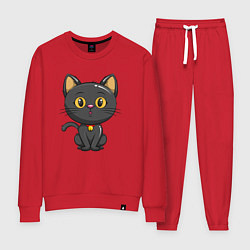 Костюм хлопковый женский Черный маленький котенок, цвет: красный