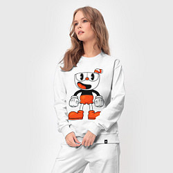 Костюм хлопковый женский Cuphead красная чашечка, цвет: белый — фото 2
