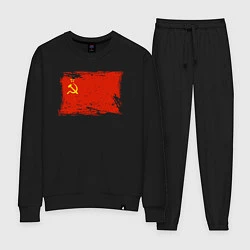 Костюм хлопковый женский Рваный флаг СССР, цвет: черный