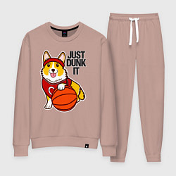 Костюм хлопковый женский JUST DUNK IT корги, цвет: пыльно-розовый