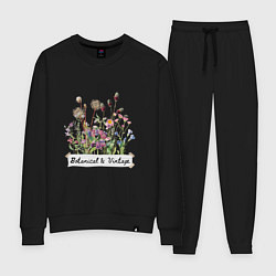 Костюм хлопковый женский Botanical & Vintage Ботаника Винтаж Цветы, цвет: черный