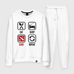 Костюм хлопковый женский Eat Sleep Dota Repeat, цвет: белый