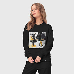 Костюм хлопковый женский Мама и дочка с мороженым держатся за руки надпись, цвет: черный — фото 2