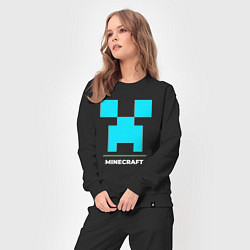Костюм хлопковый женский Символ Minecraft в неоновых цветах, цвет: черный — фото 2