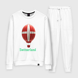 Костюм хлопковый женский 3d aerostat Switzerland flag, цвет: белый