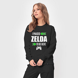 Костюм хлопковый женский I Paused Zelda To Be Here с зелеными стрелками, цвет: черный — фото 2