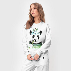 Костюм хлопковый женский Прикольный панда жующий стебель бамбука, цвет: белый — фото 2