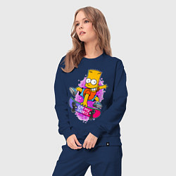 Костюм хлопковый женский Барт Симпсон на скейтборде - Eat my shorts!, цвет: тёмно-синий — фото 2