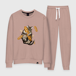 Костюм хлопковый женский Котик и батон, цвет: пыльно-розовый