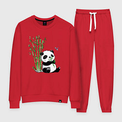 Костюм хлопковый женский Панда бамбук и стрекоза, цвет: красный