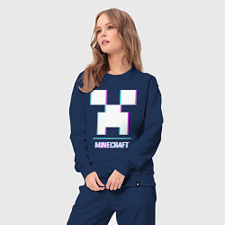 Костюм хлопковый женский Minecraft в стиле glitch и баги графики, цвет: тёмно-синий — фото 2