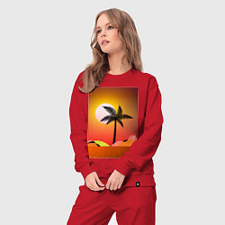 Костюм хлопковый женский Palms space yellow, цвет: красный — фото 2