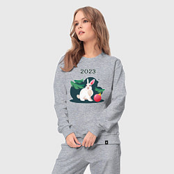 Костюм хлопковый женский Новогодний кролик 2023, цвет: меланж — фото 2