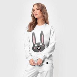 Костюм хлопковый женский Чёрный кролик с большими глазами и улыбкой, цвет: белый — фото 2
