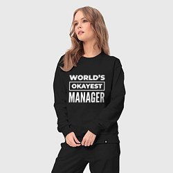 Костюм хлопковый женский Worlds okayest manager, цвет: черный — фото 2