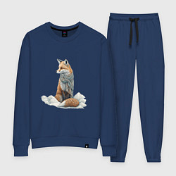 Костюм хлопковый женский Лисица в сугробах, цвет: тёмно-синий
