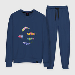 Костюм хлопковый женский Пять полосатых рыбок, цвет: тёмно-синий
