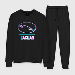 Костюм хлопковый женский Значок Jaguar в стиле glitch, цвет: черный