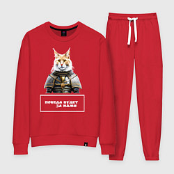Костюм хлопковый женский Кот мейн-кун в доспехах, цвет: красный
