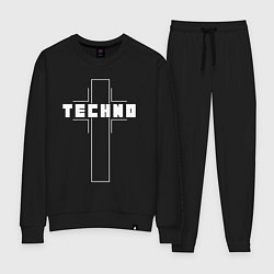 Костюм хлопковый женский Techno крест, цвет: черный