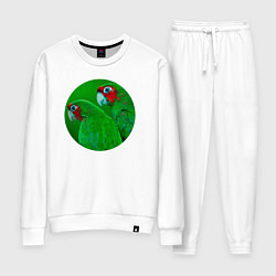 Костюм хлопковый женский Два зелёных попугая, цвет: белый