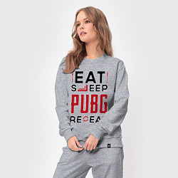 Костюм хлопковый женский Надпись: eat sleep PUBG repeat, цвет: меланж — фото 2