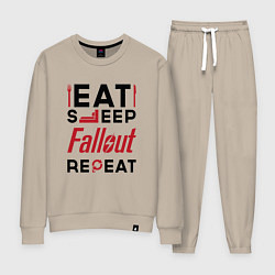 Костюм хлопковый женский Надпись: eat sleep Fallout repeat, цвет: миндальный