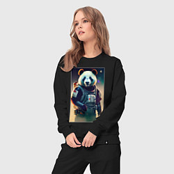 Костюм хлопковый женский Крутой панда - киберпанк, цвет: черный — фото 2