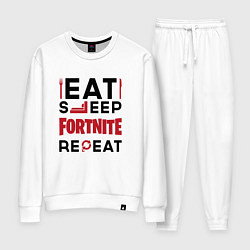 Костюм хлопковый женский Надпись: eat sleep Fortnite repeat, цвет: белый