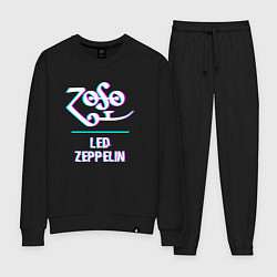 Костюм хлопковый женский Led Zeppelin glitch rock, цвет: черный
