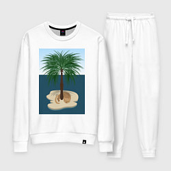 Костюм хлопковый женский Кот под пальмой на острове, цвет: белый