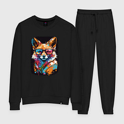 Костюм хлопковый женский Abstract Colorful Fox, цвет: черный