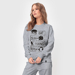 Костюм хлопковый женский Eat sleep fishing repeat, цвет: меланж — фото 2
