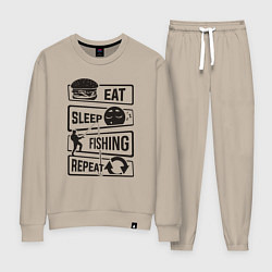 Костюм хлопковый женский Eat sleep fishing repeat, цвет: миндальный