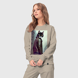 Костюм хлопковый женский Модный котяра - Лондон - нейросеть, цвет: миндальный — фото 2