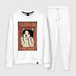 Костюм хлопковый женский I do what I want кот и фак, цвет: белый