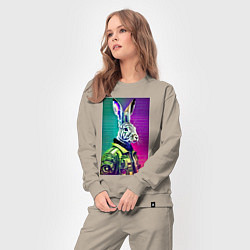 Костюм хлопковый женский Неоновый модный заяц - нейросеть, цвет: миндальный — фото 2