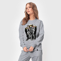 Костюм хлопковый женский Девушки, карты и скелет в короне, цвет: меланж — фото 2