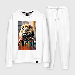 Костюм хлопковый женский Лев в драной куртке - хиппи, цвет: белый