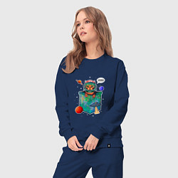 Костюм хлопковый женский Кот космонавт в кармане, цвет: тёмно-синий — фото 2