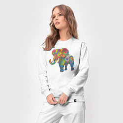Костюм хлопковый женский Разноцветный слоник, цвет: белый — фото 2