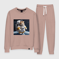 Костюм хлопковый женский Толстый котик астронавт, цвет: пыльно-розовый