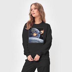 Костюм хлопковый женский Ракета улетает на луну, цвет: черный — фото 2