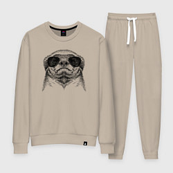 Костюм хлопковый женский Медоед в очках, цвет: миндальный