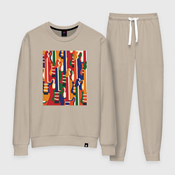 Костюм хлопковый женский Цветные гитары, цвет: миндальный