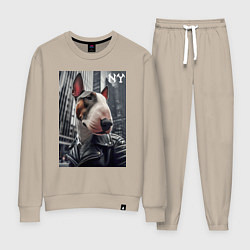 Костюм хлопковый женский Dude bull terrier in New York - ai art, цвет: миндальный